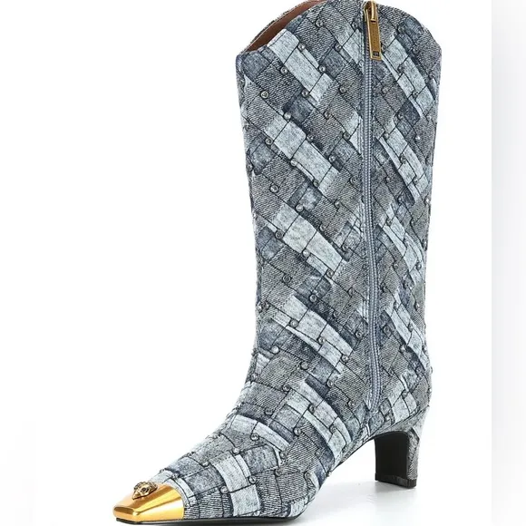 Kurt Geiger London Regent Crystal Quilted Denim Boots 8.5