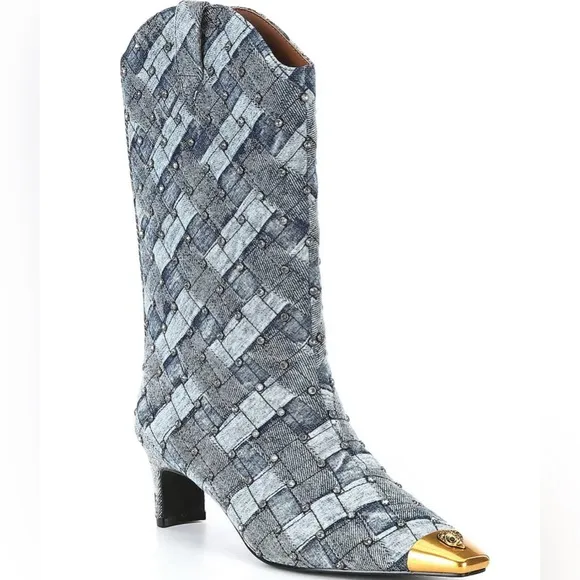 Kurt Geiger London Regent Crystal Quilted Denim Boots 8.5