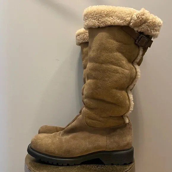 La Canadienne 10 Shearling Suede Boots | Vintage Pull-On, Buckle Detail, EUC