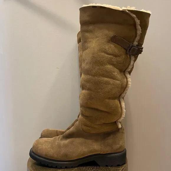 La Canadienne 10 Shearling Suede Boots | Vintage Pull-On, Buckle Detail, EUC