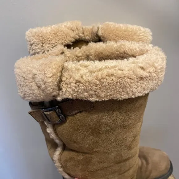 La Canadienne 10 Shearling Suede Boots | Vintage Pull-On, Buckle Detail, EUC