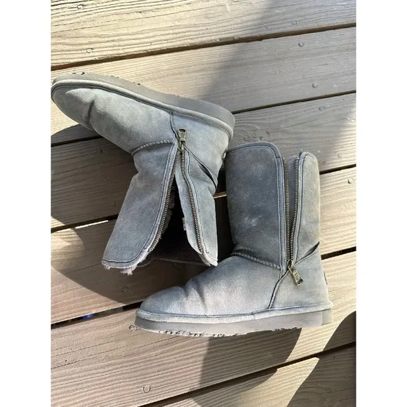 Lamo Gray Suede Leather Boots Winter Warm Zip Up Comfort Boots Women's‎ 9