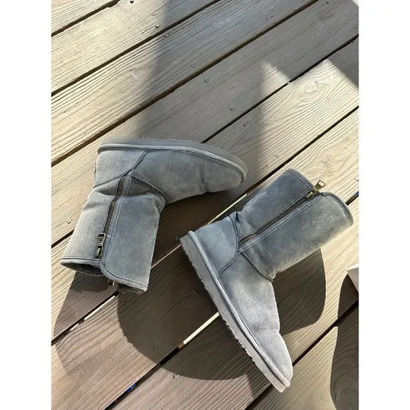 Lamo Gray Suede Leather Boots Winter Warm Zip Up Comfort Boots Women's‎ 9