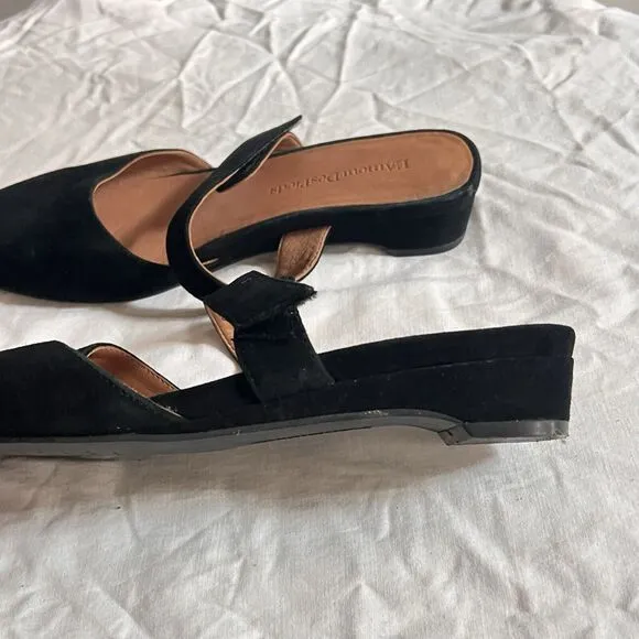 L'Amour Des Pieds Black Suede Mule Flat Baruk 9.5M Womens Kitten Heel Classic