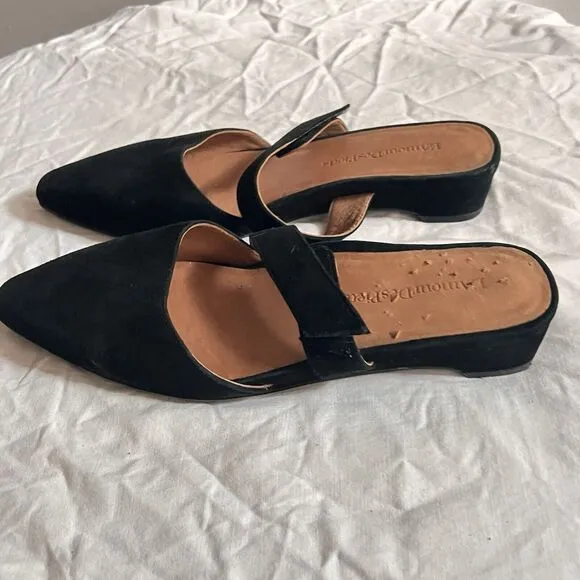 L'Amour Des Pieds Black Suede Mule Flat Baruk 9.5M Womens Kitten Heel Classic