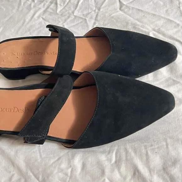 L'Amour Des Pieds Black Suede Mule Flat Baruk 9.5M Womens Kitten Heel Classic