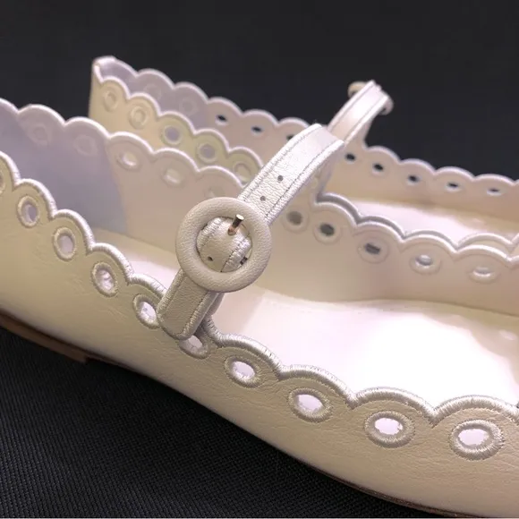 LARROUDE Blair Broderie Genuine Leather Embroidered Flats 10 White
