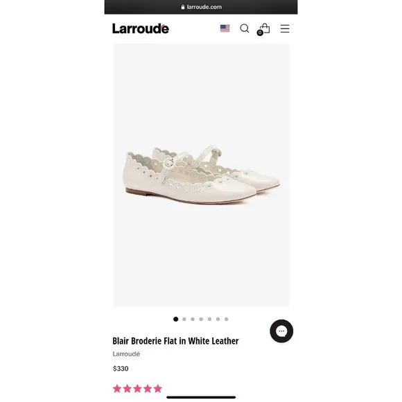 LARROUDE Blair Broderie Genuine Leather Embroidered Flats 10 White