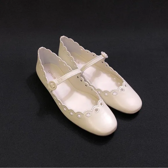 LARROUDE Blair Broderie Genuine Leather Embroidered Flats 10 White