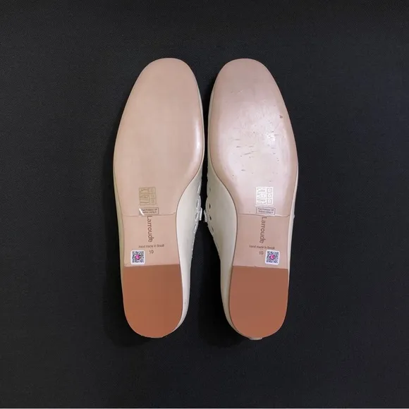 LARROUDE Blair Broderie Genuine Leather Embroidered Flats 10 White