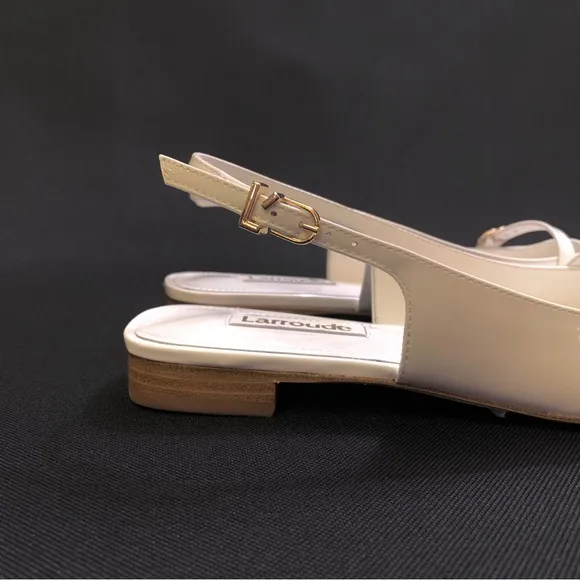 LARROUDE Ines Genuine Patent Leather Pointed Toe Flats 8 White