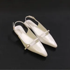 LARROUDE Ines Genuine Patent Leather Pointed Toe Flats 8 White