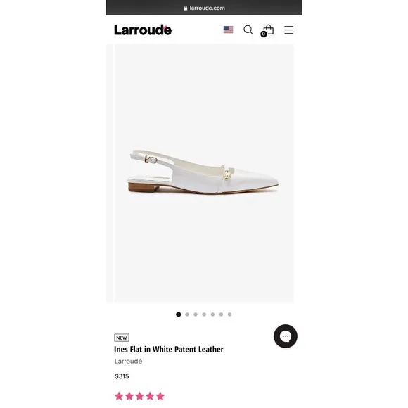 LARROUDE Ines Genuine Patent Leather Pointed Toe Flats 8 White