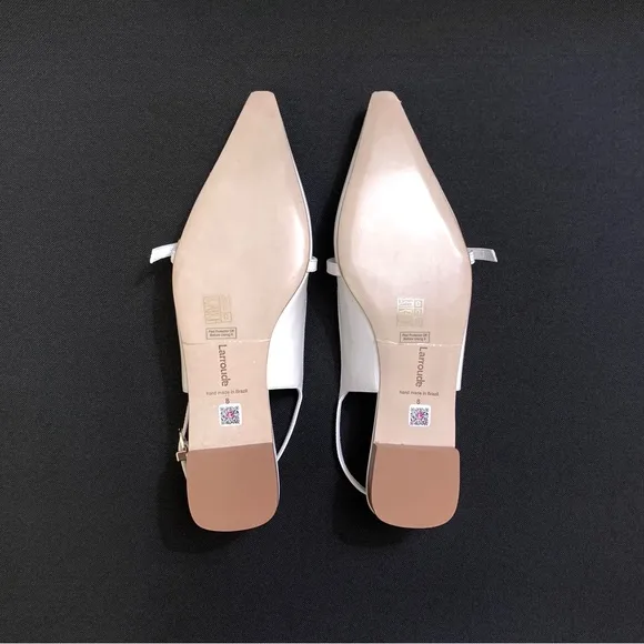 LARROUDE Ines Genuine Patent Leather Pointed Toe Flats 8 White