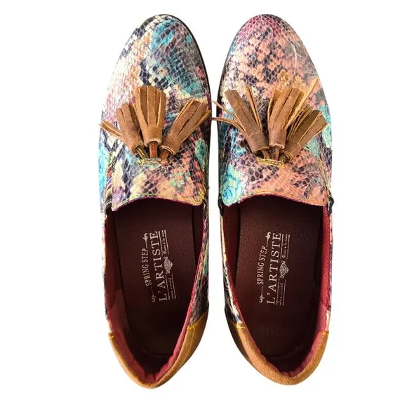 L'ARTISTE Klasik Python Loafers EU 40 US 9 UK 7 Tassel Multicolor Leather EUC!