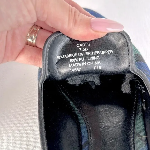 Lauren Ralph Lauren blue and green plaid crested mule loafers size 7.5