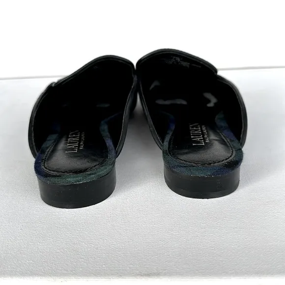 Lauren Ralph Lauren blue and green plaid crested mule loafers size 7.5