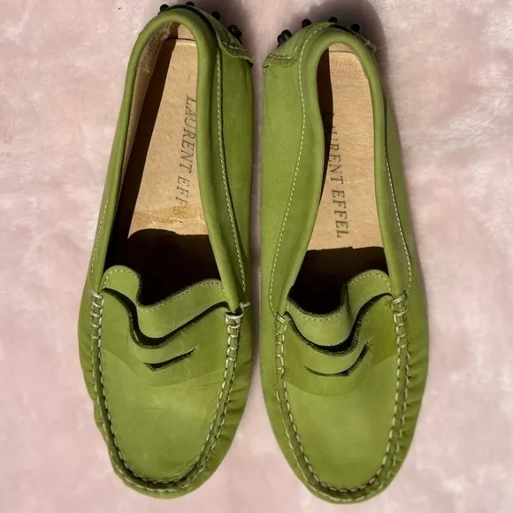 Laurent Effel driver suede loafers moccasins pistachio shoes Size 39