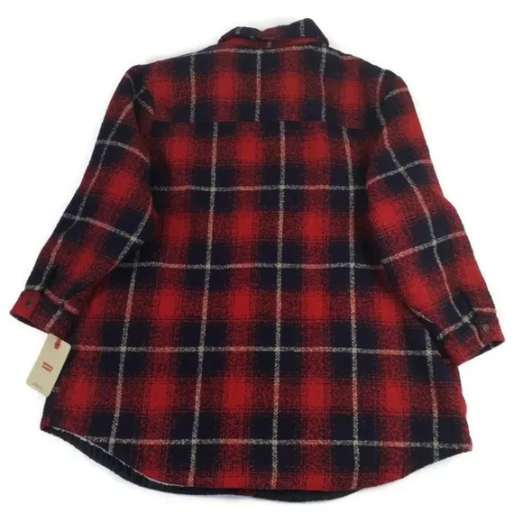 Levi's Red Blue Plaid Full Zip Long Sleeve Wool Blend Shacket Womens Plus 4X NWT