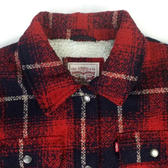 Levi's Red Blue Plaid Full Zip Long Sleeve Wool Blend Shacket Womens Plus 4X NWT