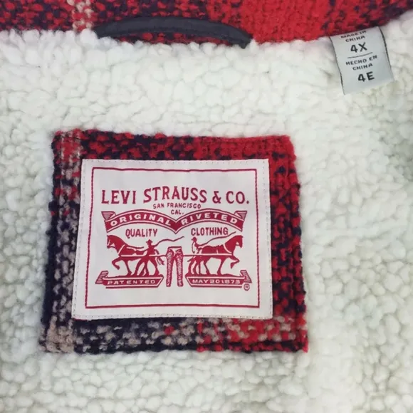 Levi's Red Blue Plaid Full Zip Long Sleeve Wool Blend Shacket Womens Plus 4X NWT