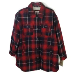Levi's Red Blue Plaid Full Zip Long Sleeve Wool Blend Shacket Womens Plus 4X NWT