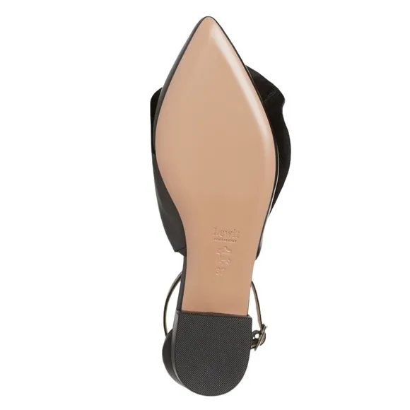 Lewitt Italy Alessia Ruffle Point Toe Ankle Strap Black Leather Flats 35 5