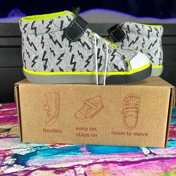 Lightning Toddler High Top Belmont Sneakers Textured Bottom for Grip See Pics