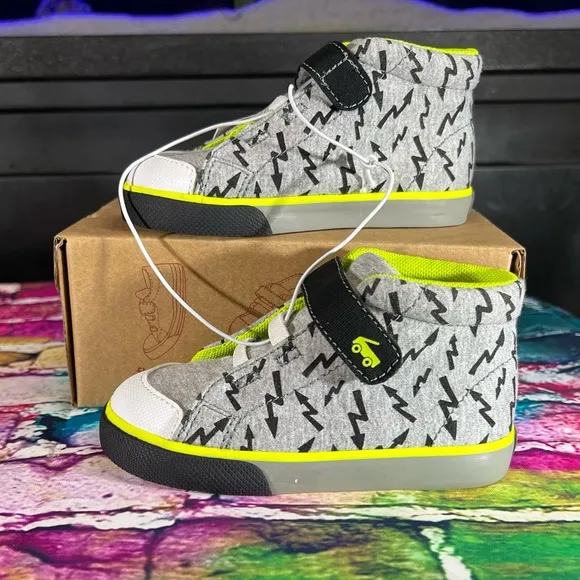 Lightning Toddler High Top Belmont Sneakers Textured Bottom for Grip See Pics