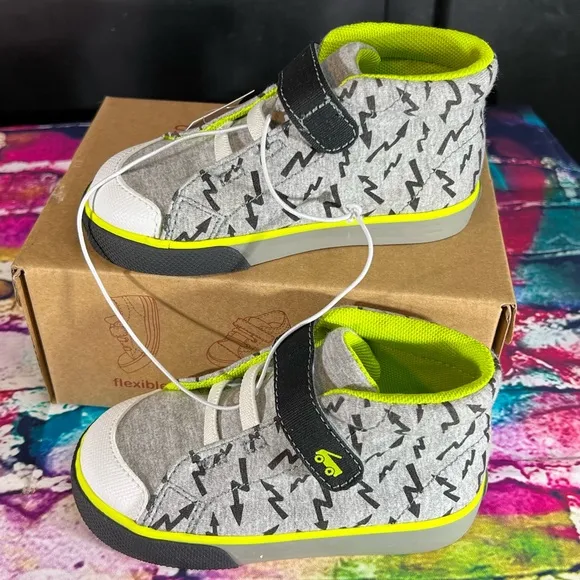 Lightning Toddler High Top Belmont Sneakers Textured Bottom for Grip See Pics