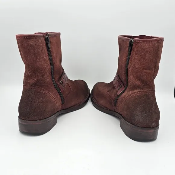 Like New Vintage Foundry Co Miriam Moto Booties, Dark Red, Women's Size 10