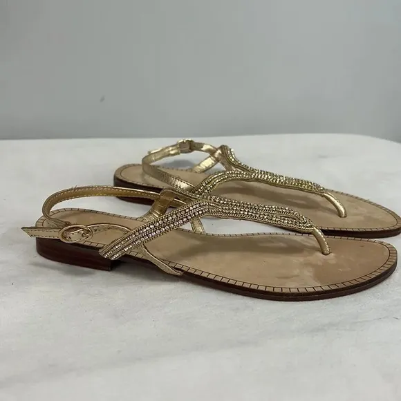 LILLY PULITZER | Delray Gold Sandal with Ankle Strap Flats size 6.5 NWOT