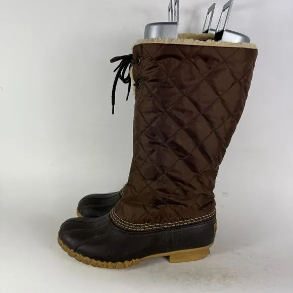 L.L. Bean Bean Boot Winter Boots Women's 8 Brown Quilted Sherpa Lined Duck Shoes