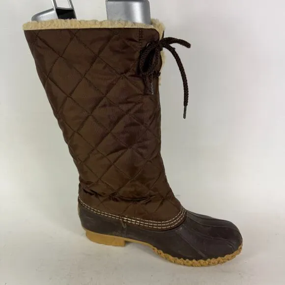 L.L. Bean Bean Boot Winter Boots Women's 8 Brown Quilted Sherpa Lined Duck Shoes