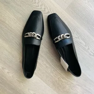 Loafers black new with chain detail