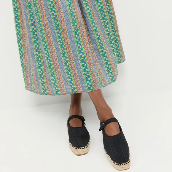 Loeffler Randall Black and Tan Espadrille Flats with Mary Jane Strap