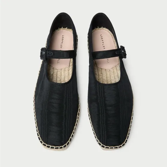 Loeffler Randall Black and Tan Espadrille Flats with Mary Jane Strap