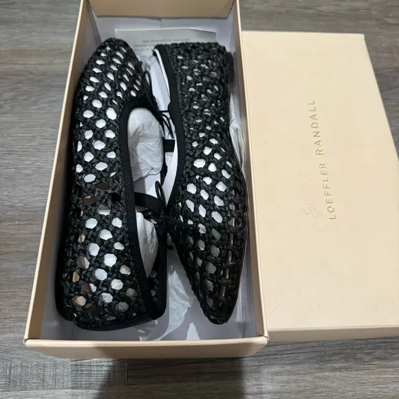Loeffler Randall Leonie Black Crochet Raffia Ballet Flats