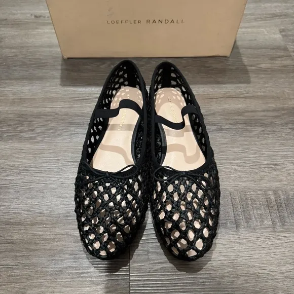 Loeffler Randall Leonie Black Crochet Raffia Ballet Flats