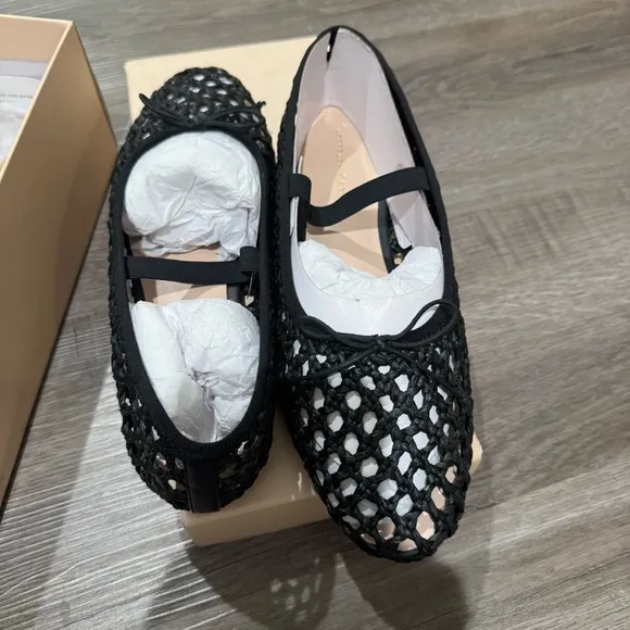 Loeffler Randall Leonie Black Crochet Raffia Ballet Flats