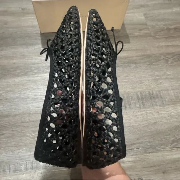 Loeffler Randall Leonie Black Crochet Raffia Ballet Flats