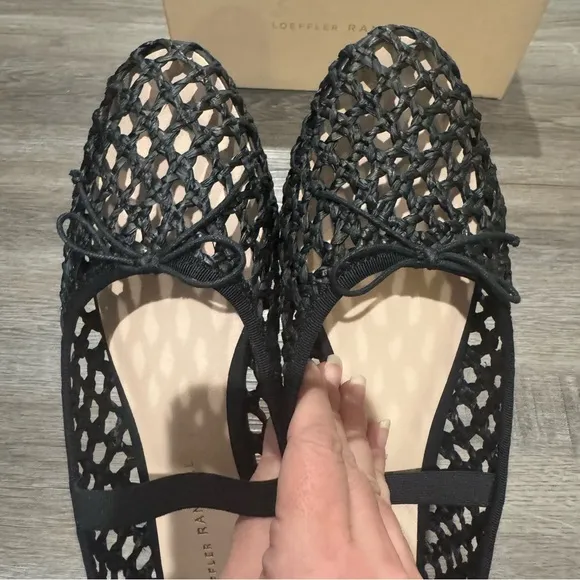 Loeffler Randall Leonie Black Crochet Raffia Ballet Flats