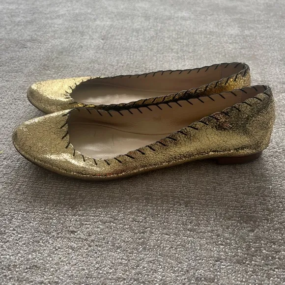 Loeffler RandallKarlotta Metallic Scalloped Ballerina Flat, Gold Size 9