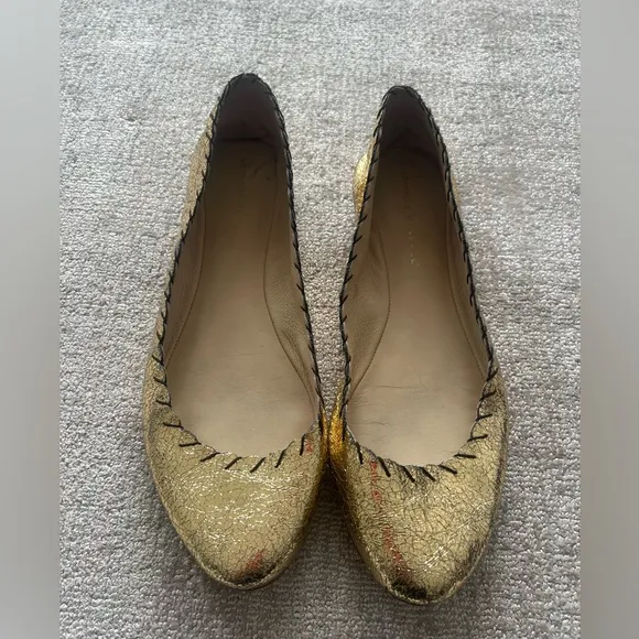 Loeffler RandallKarlotta Metallic Scalloped Ballerina Flat, Gold Size 9