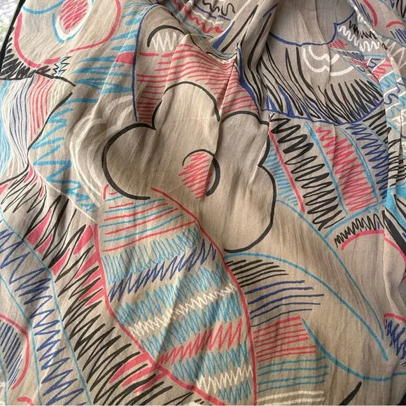 Louise Feraud scribble floral sketches sheer gray a line dress