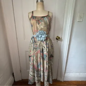 Louise Feraud scribble floral sketches sheer gray a line dress