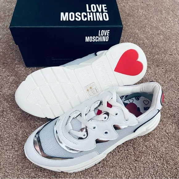 LOVE MOSCHINO Mixed Media Fashion Sneakers Size 38 EU