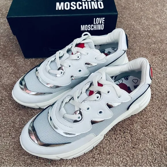 LOVE MOSCHINO Mixed Media Fashion Sneakers Size 38 EU