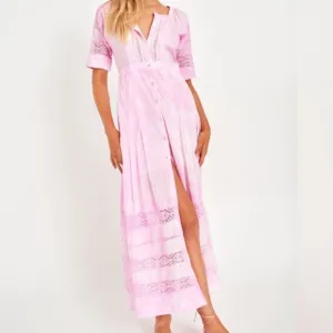 LoveShackFancy Edie Cotton Midi Dress XS Peony Pink NWTS