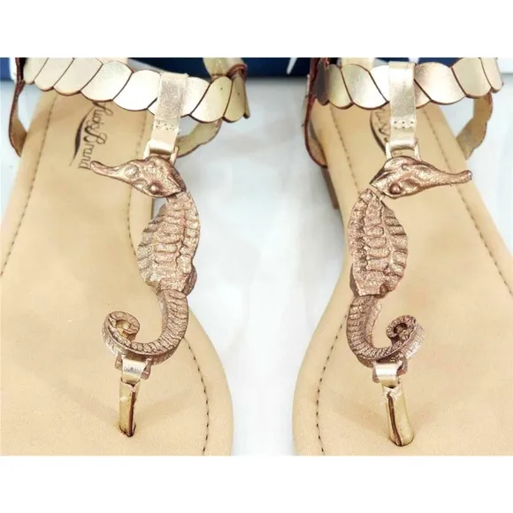 Lucky Brand Chorse T-Strap Flat Thong Sandals Platinum Gold Size 6.5